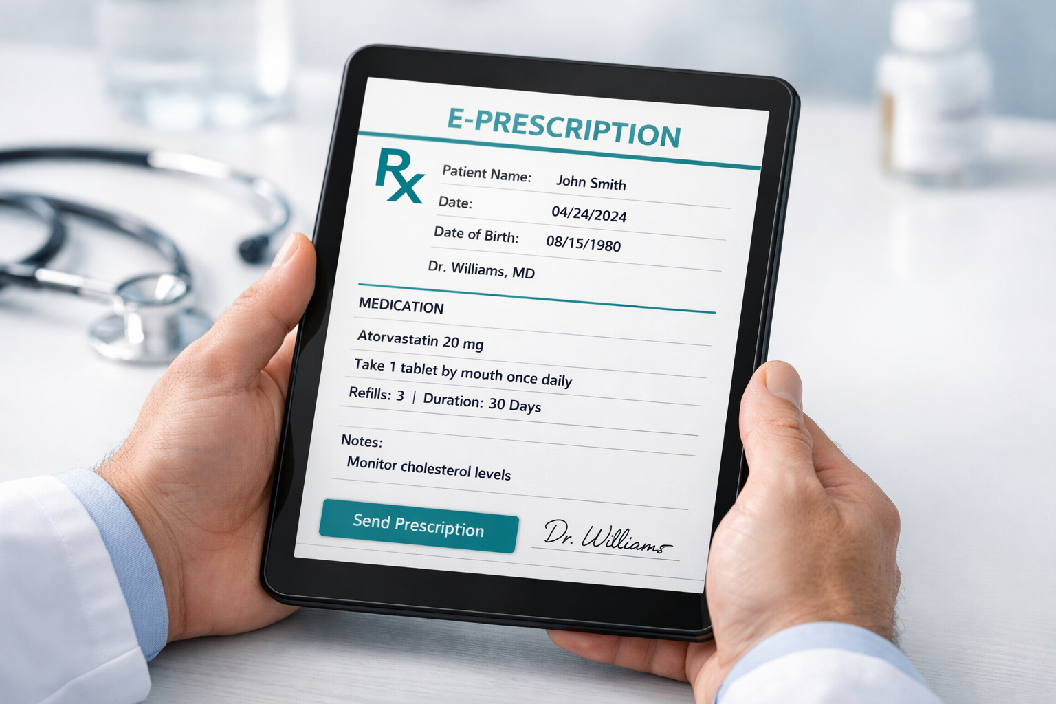 Digital prescription on tablet from online doctor