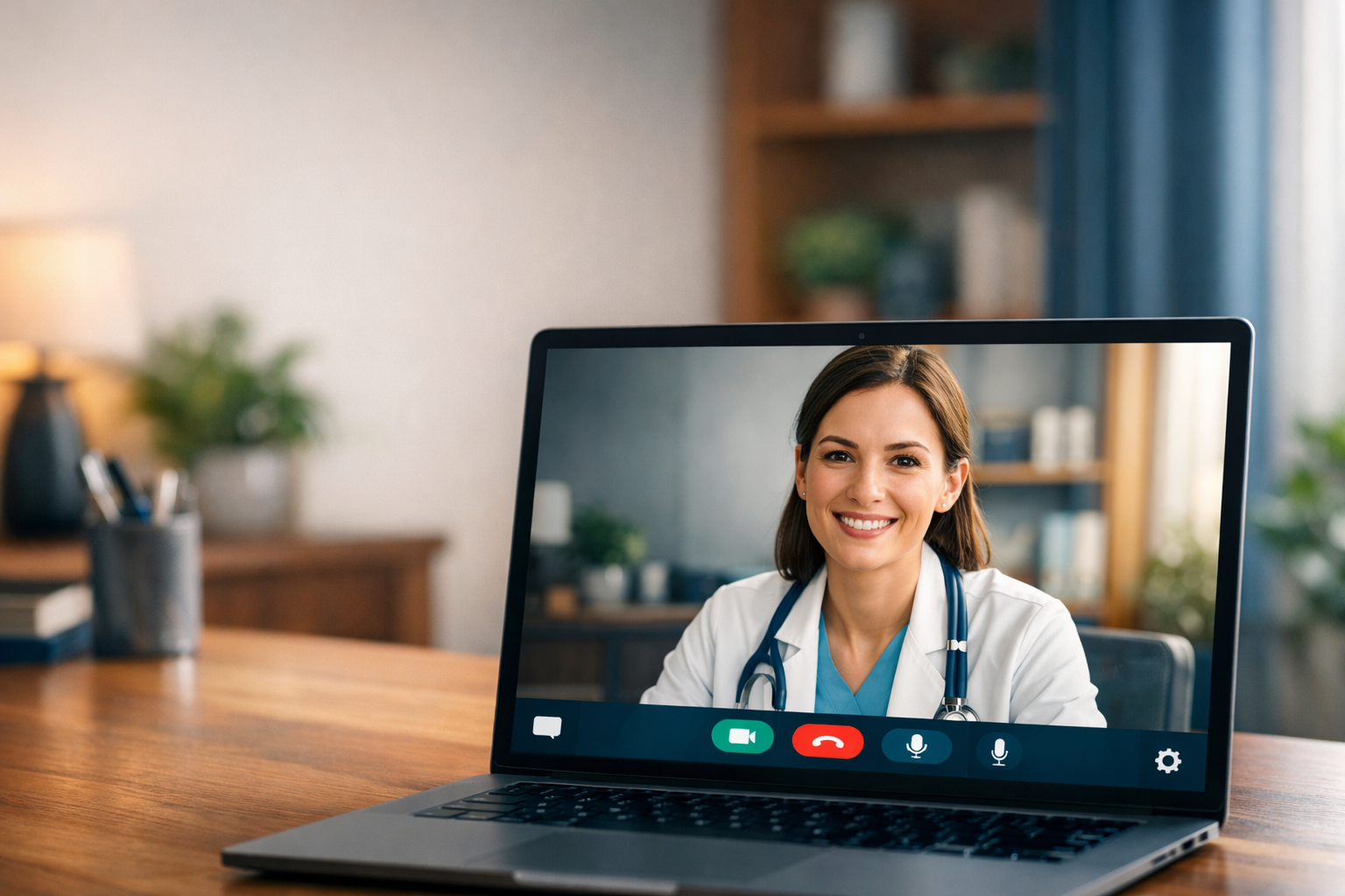 Online doctor consultation via secure telehealth video call with board-certified physician